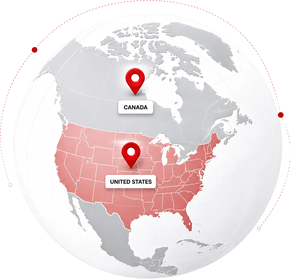 Globe map of Medical Legal Spider service locations in the US and Canada